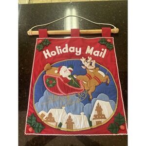 Christmas Fabric Wall Hanging‎ Holiday Mail Vintage Santa Sleigh Decoration